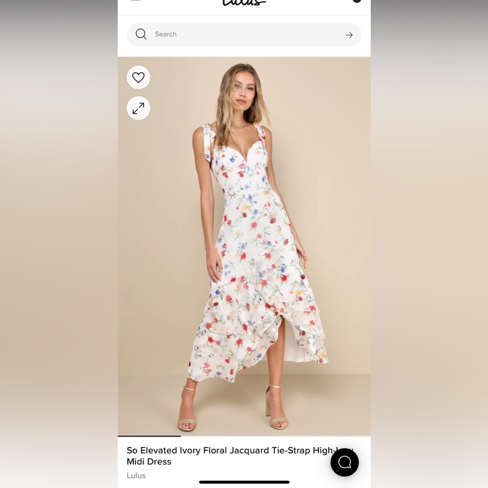 Lulus So Elevated Ivory Floral Jacquard Tie-Strap High-Low Midi Dress